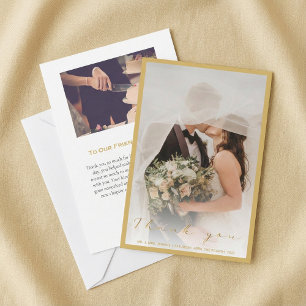 Your wedding photo, gold script and border  thank  you card