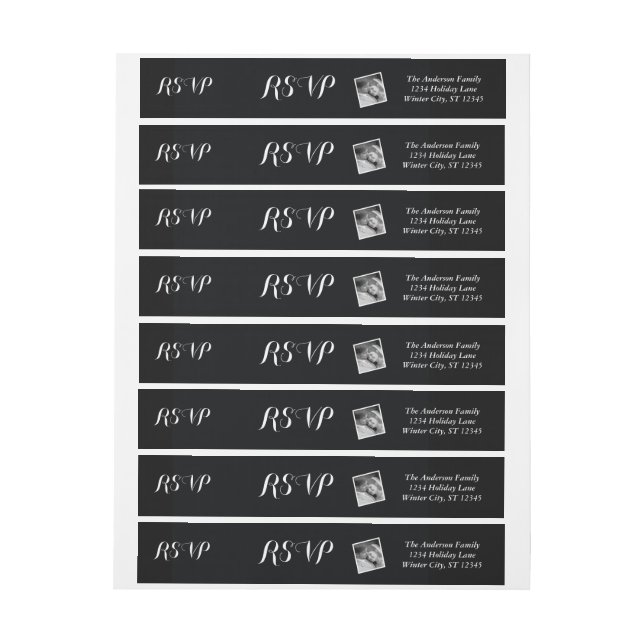 Your Wedding Photo RSVP Black Wraparound Address Label (Sheet)