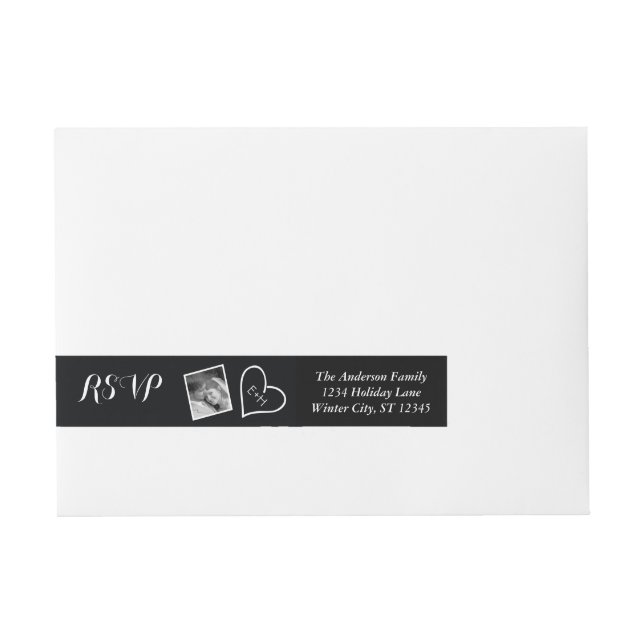 Your Wedding Photo RSVP Black Wraparound Address Label (Front)
