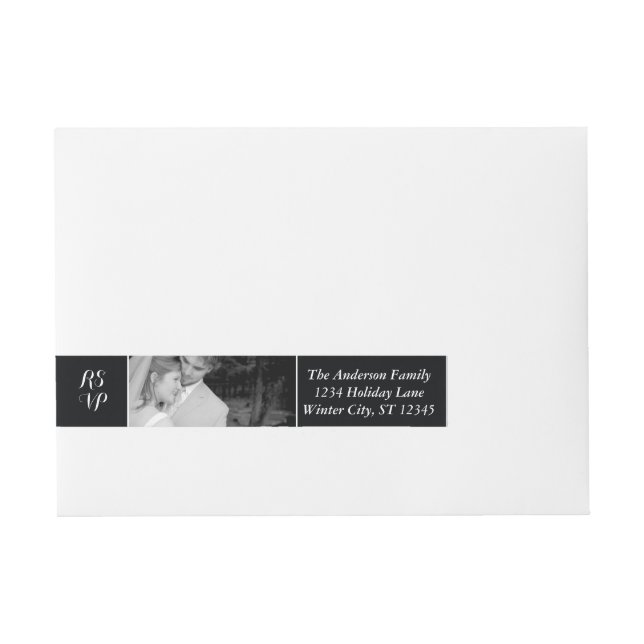 Your Wedding Photo RSVP Black Wraparound Address Label (Front)