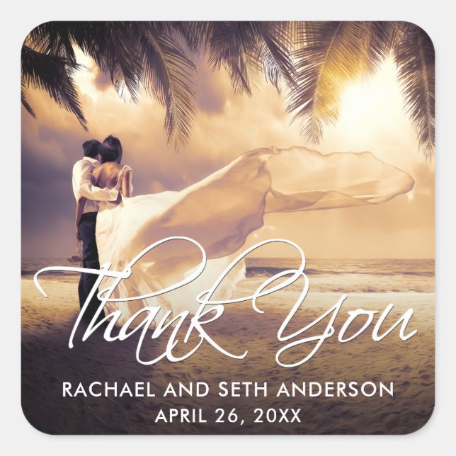 Your Wedding Photo Thank You Square Sticker (Front)