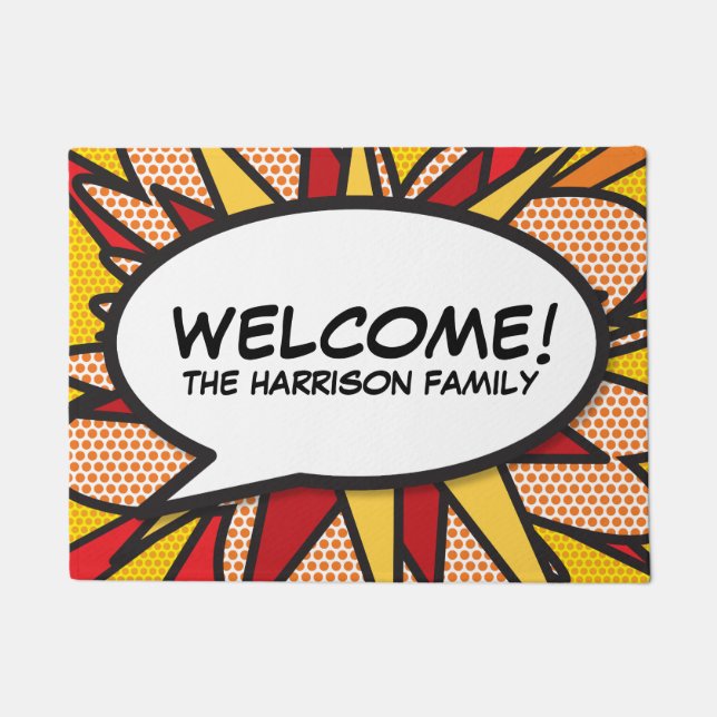 Your Welcome Message Speech Bubble Fun Retro Doormat (Front)