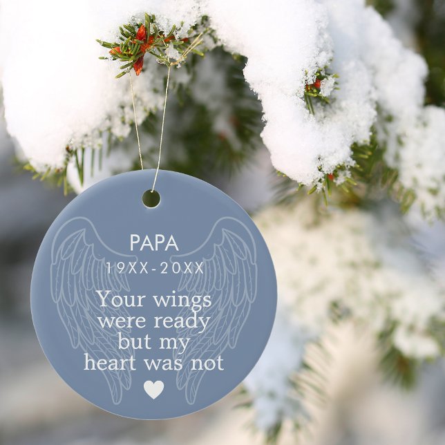 Your Wings Personalised Memorial Heart Blue Ceramic Tree Decoration (Your Wings Personalized Memorial Heart Blue Ceramic Ornament)