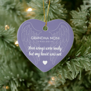 Your Wings Personalized Memorial Heart Purple Ceramic Tree Decoration