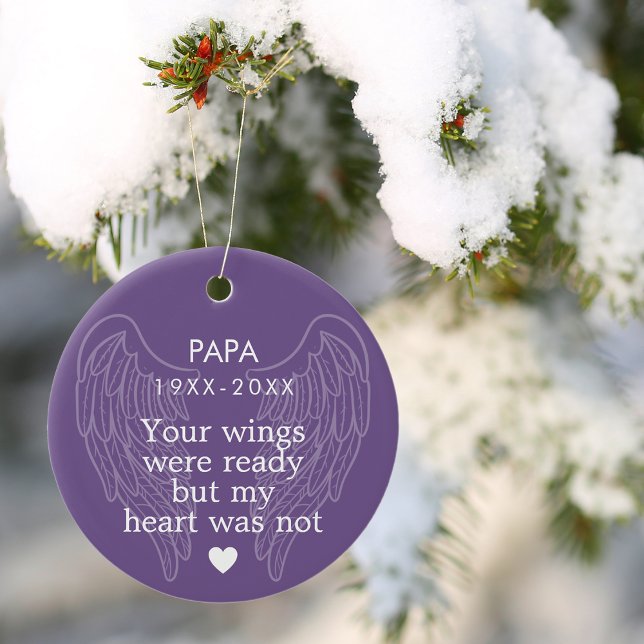Your Wings Personalized Memorial Heart Purple Ceramic Tree Decoration (Your Wings Personalized Memorial Heart Purple Ceramic Ornament)