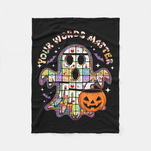 Your Word Slp Speech Therapy Aac Ghost Halloween  Fleece Blanket (Front)