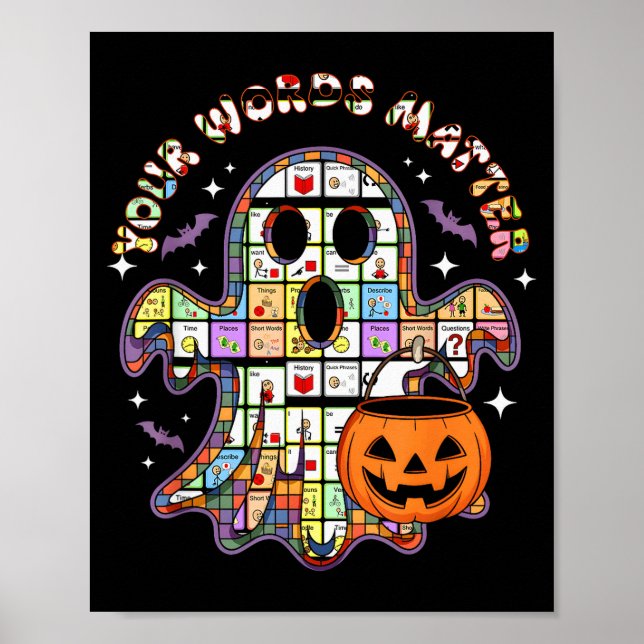 Your Word Slp Speech Therapy Aac Ghost Halloween  Poster (Front)