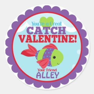 You're a great catch Fish Classroom Valentines Classic Round Sticker