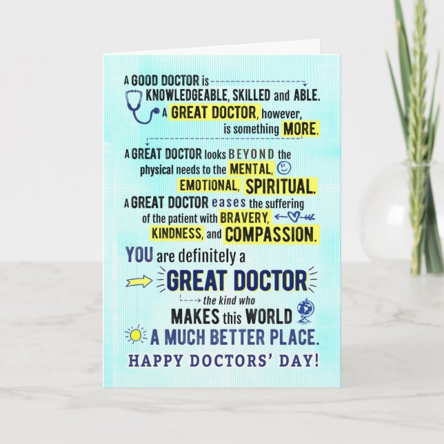 You're a Great Doctor, Making World a Better Place Card (Front)