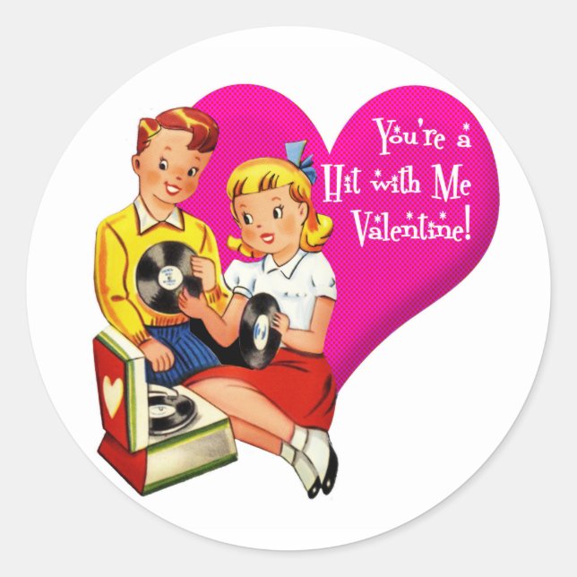 You're a Hit with Me, Valentine! Classic Round Sticker (Front)