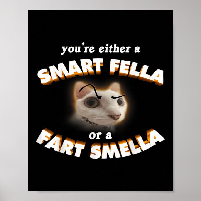 Youre A Smart Fella Or A Fart Smella Meme Cat Poster (Front)