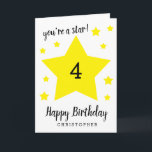You're a Star 4th Birthday Card<br><div class="desc">This you're a star 4th birthday card can be easily personalised with any age and the birthday recipient's name. The inside card message can also be edited if wanted. This yellow stars personalised 4th birthday card for any child would make a great card keepsake.</div>