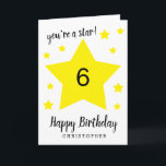 You're a Star 6th Birthday Card<br><div class="desc">This you're a star 6th birthday card can be easily personalised with the age and name. The inside card message can also be edited if wanted. This personalised 6th birthday card for kids would make a unique card keepsake for your son,  daughter,  granddaughter,  etc.</div>
