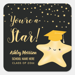 You're a Star Black and Gold Graduation Square Sticker