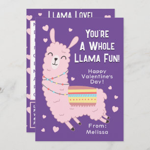 You're A Whole Llama Fun Classroom Valentine's Day Invitation