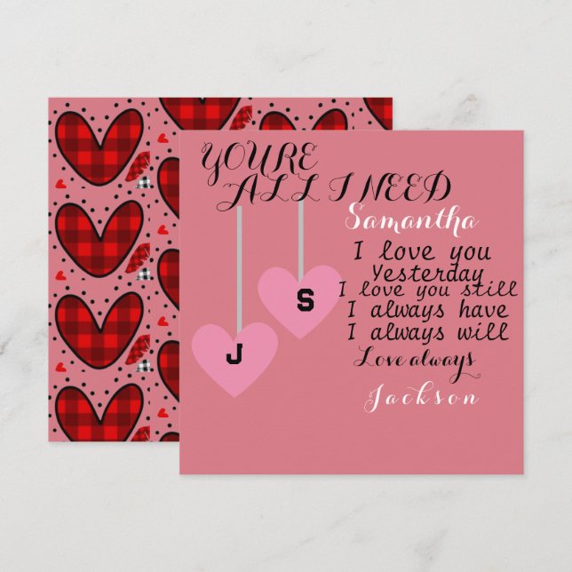 You're all I need personalised Valentine's day  (Front/Back)