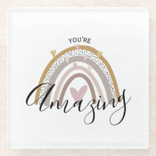 you're amazing positive affirmation rainbow gift glass coaster
