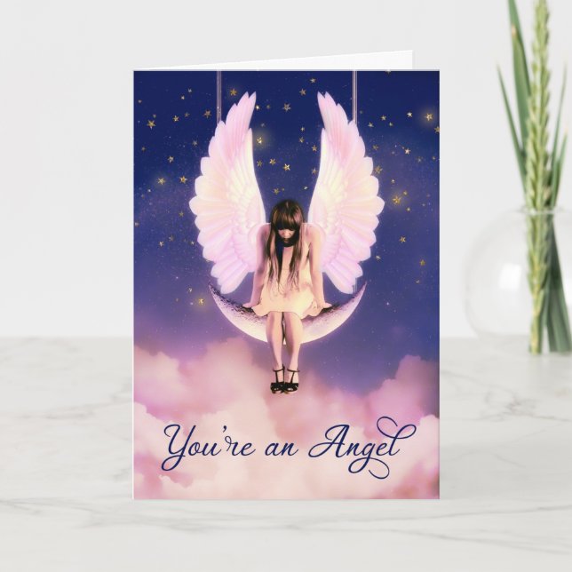 You're and Angel Celestial Swinging on the Moon Thank You Card (Front)
