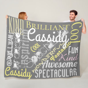 You're Awesome Custom Names, Words, Grey Yellow Fleece Blanket