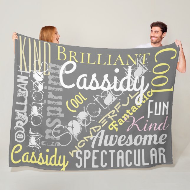 You're Awesome Custom Names, Words, Grey Yellow Fleece Blanket (In Situ)