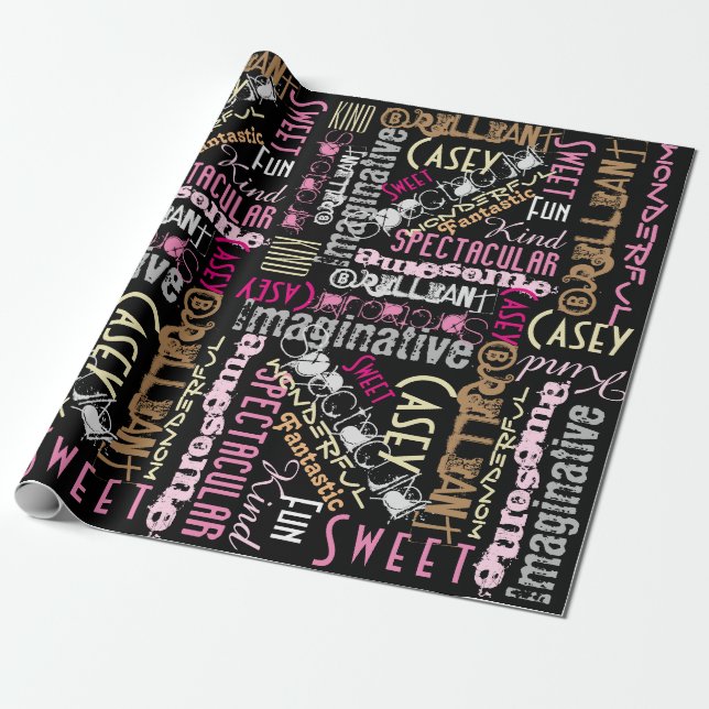 You're Awesome! Name Words Pattern Wrapping Paper (Unrolled)
