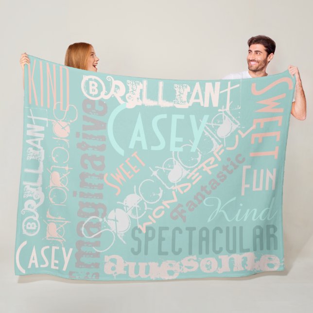 You're Awesome Personalised Names Words Aqua Peach Fleece Blanket (In Situ)