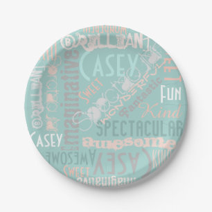 You're Awesome Personalised Names Words Mint Peach Paper Plate