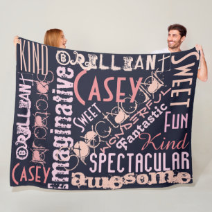 You're Awesome Personalised Names Words Navy Pink Fleece Blanket