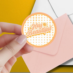 You're Beautiful '60s Vintage Pink and Orange  Classic Round Sticker