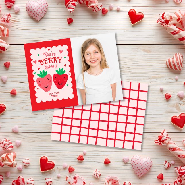 You're Berry Sweet Kids Classroom Valentine Photo Card (Creator Uploaded)