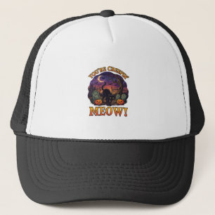 Youre Creepin Meow Halloween Black Cat Pumpkins Gr Trucker Hat