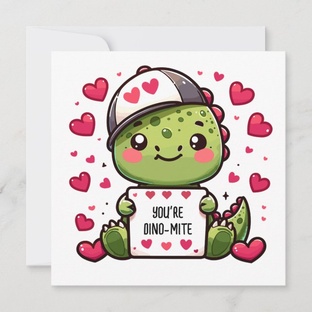 You're Dino-mite! - Cute Dinosaur Valentine's Card (Front)