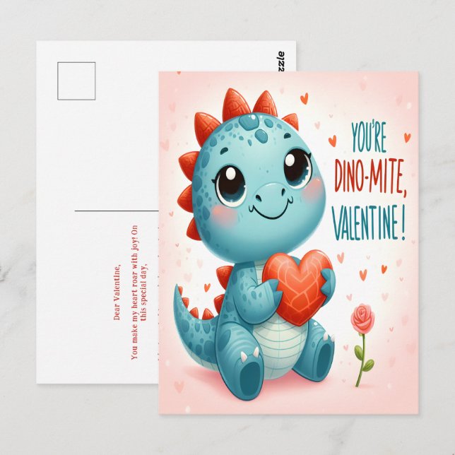 Youre Dinomite Valentine Cute Dinosaur Love  Postcard (Front/Back)