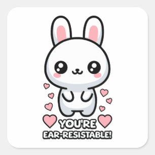 You're Earresistible! Cute Bunny Pun Cartoon Square Sticker