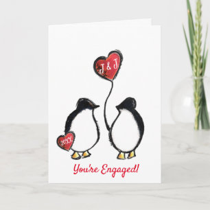 You're engaged cute penguin engagement balloon card