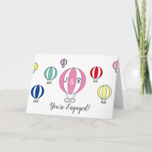 You're engaged rainbow hot air balloon engagement card