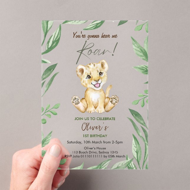 You're gonna hear me roar 1st Birthday  Acrylic Invitations (Insitu (Handheld))