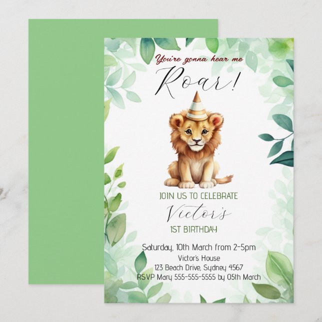 You're gonna hear me roar 1st Birthday Invitation (Front/Back)