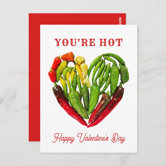 You're Hot Chilli Peppers Heart Valentine's Postcard (Front/Back)