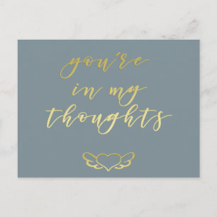 You're in my Thoughts - Blue & Gold Brush Script Postcard