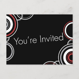 You're Invited - Black & Red Circles Invitation Postcard