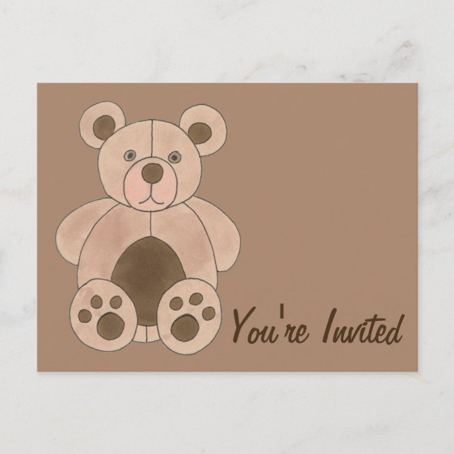 You're Invited Brown Teddy Bear Birthday Party Invitation Postcard (Front)