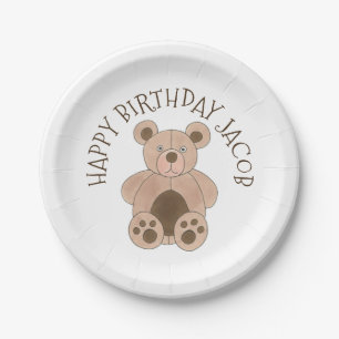 You're Invited Brown Teddy Bear Birthday Party Paper Plate
