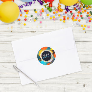 You're Invited Colourful Fun Retro Abstract  Classic Round Sticker