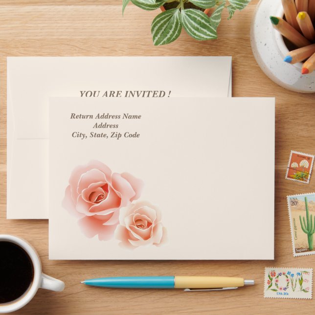 You're Invited. Elegant Pink Roses   Envelopes (Desk)