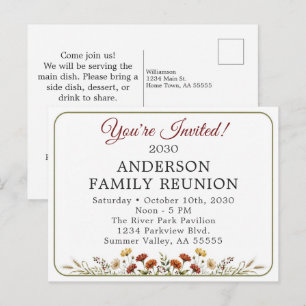 You're Invited Fall Family Reunion Boho Wildflower Holiday Postcard