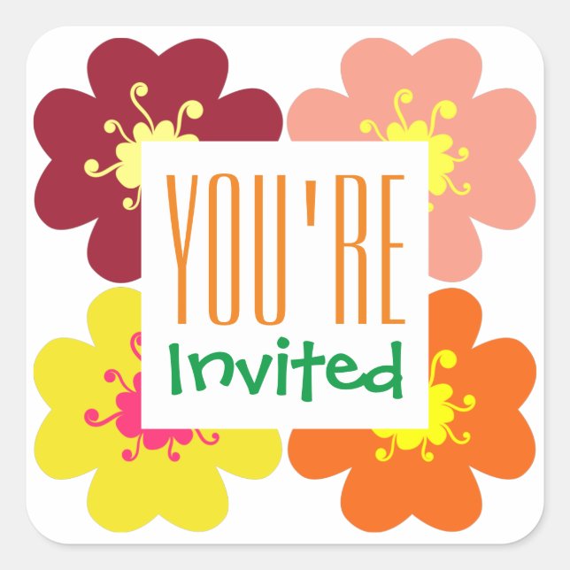 You're Invited Floral Graphic Party Square Sticker (Front)