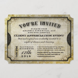You're Invited Gold Antique Ticket General Invite