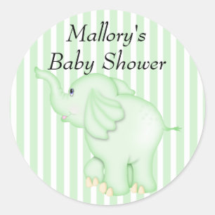 You're Invited Green Elephant Baby Shower Classic Round Sticker