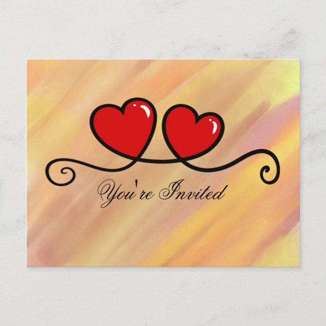 You're Invited - Hearts Invitation Postcard (Front)